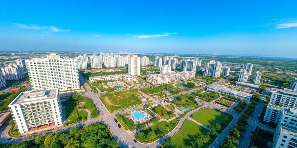 Aerial view of Vinhomes Smart City with modern architecture.