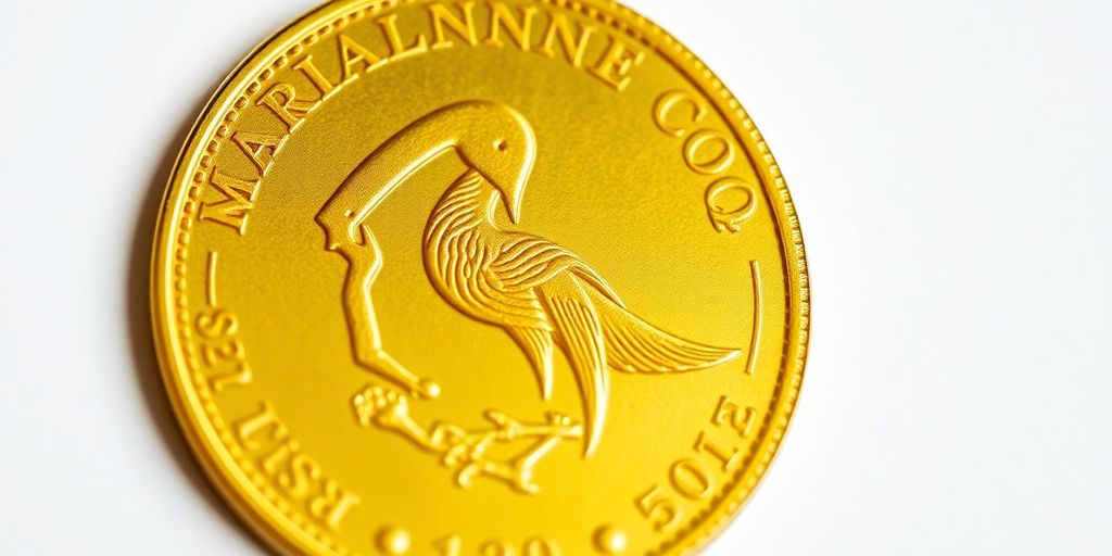 Pièce Marianne Coq dorée sur fond neutre.