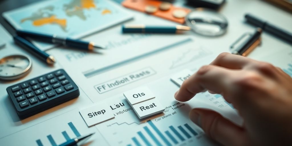 Hand placing options on a table with financial tools.