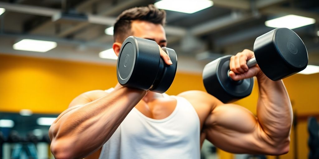 Weightlifter performing strength training in a gym setting.