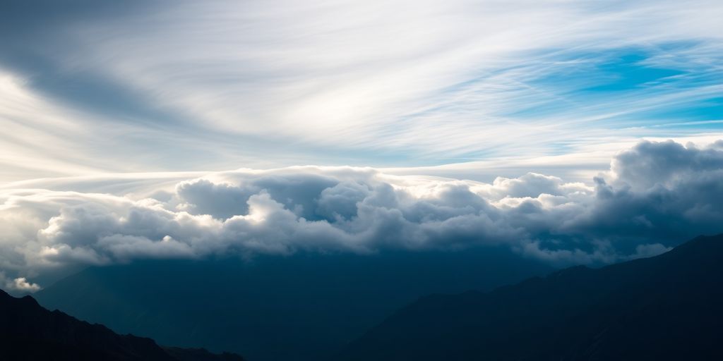 Nuage de vapeur d'eau au-dessus des montagnes.