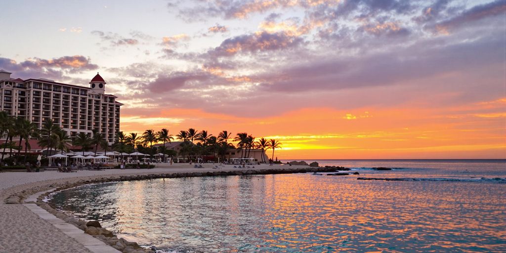 Luxurious beach resort view in Cabo San Lucas.