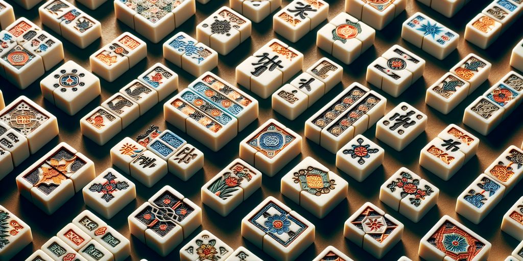 Mahjong tiles array with detailed illustrations