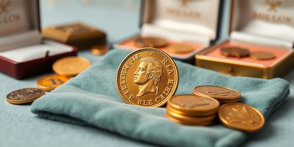 Pièce de Napoléon en or sur un tissu en velours.