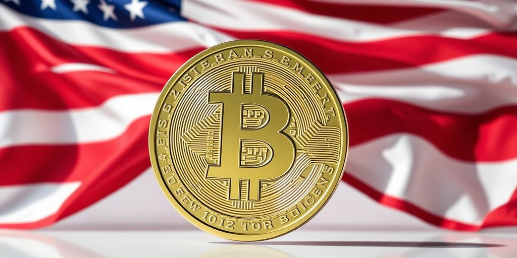 Bitcoin coin with American flag