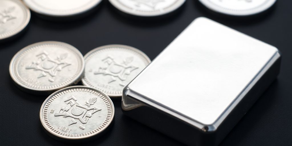 Pièces d'argent brillantes et lingot d'argent