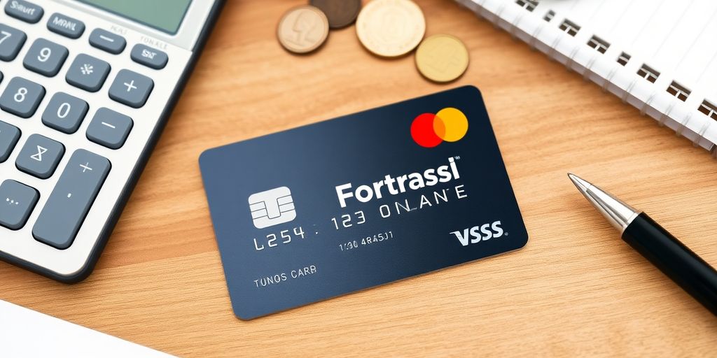 Cartão Mastercard FortBrasil sobre uma superfície de madeira.