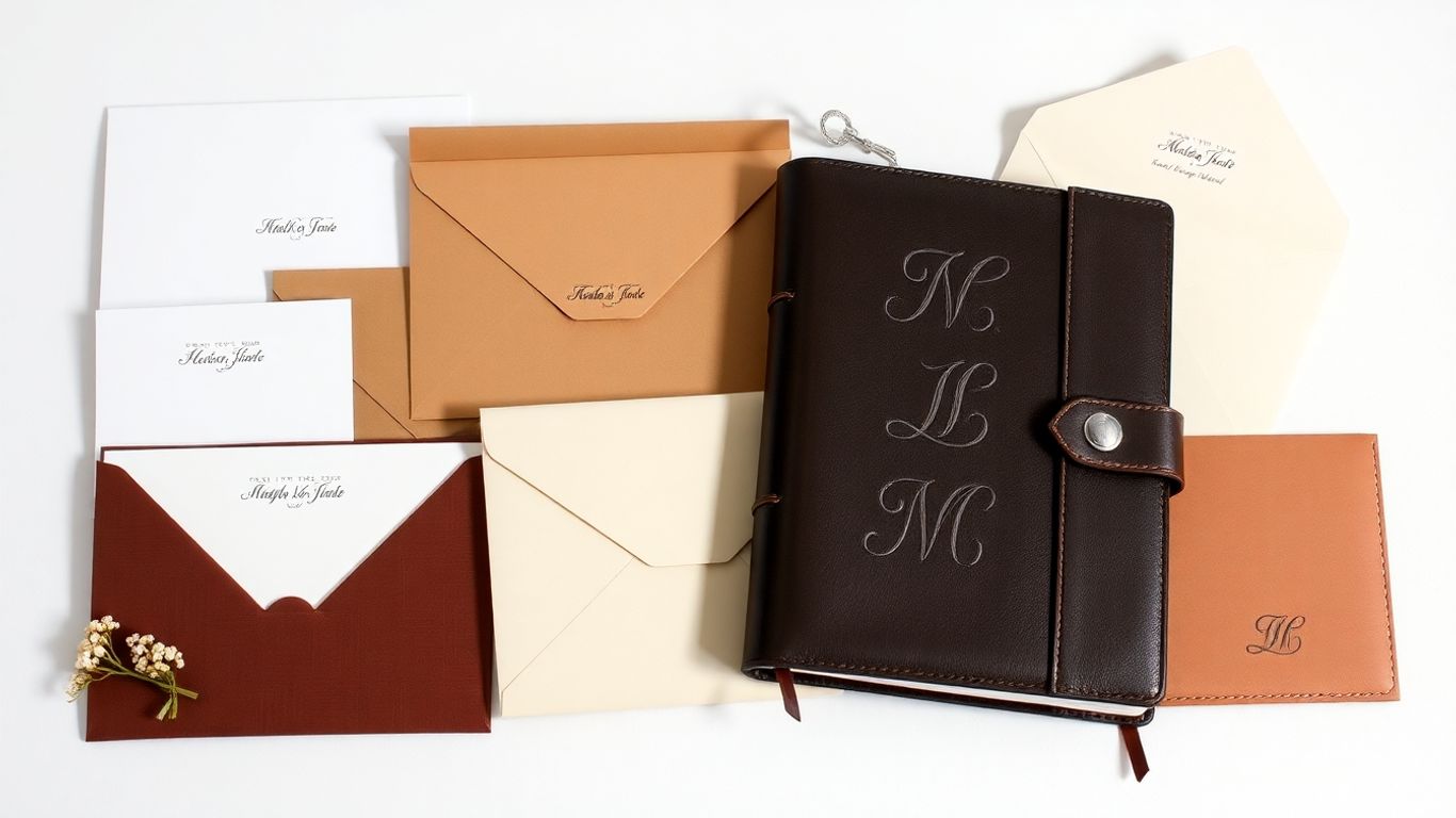 Personalized stationery and journal with embossed initials.