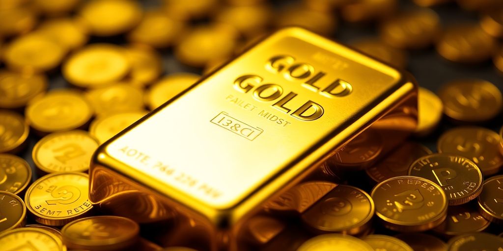 Un lingot d'or sur des pièces d'or.