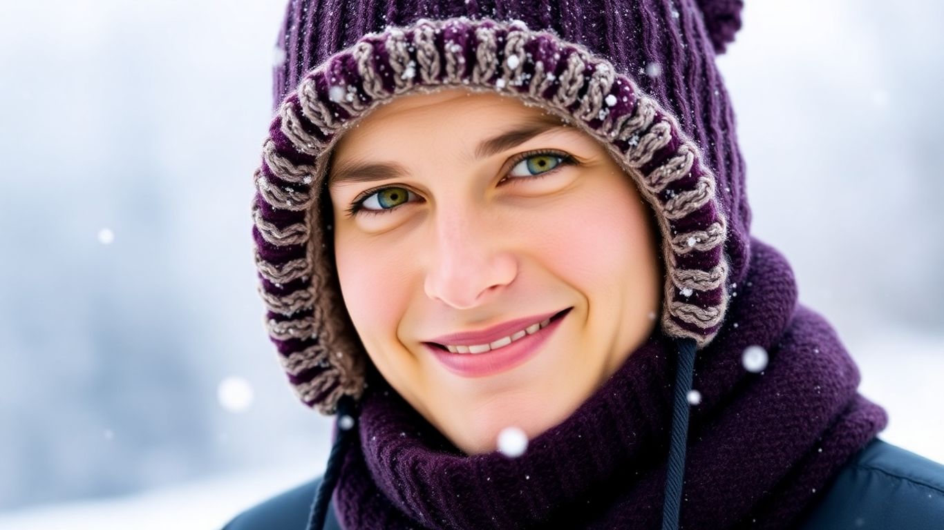 Person wearing thermal headwear in snowy weather.