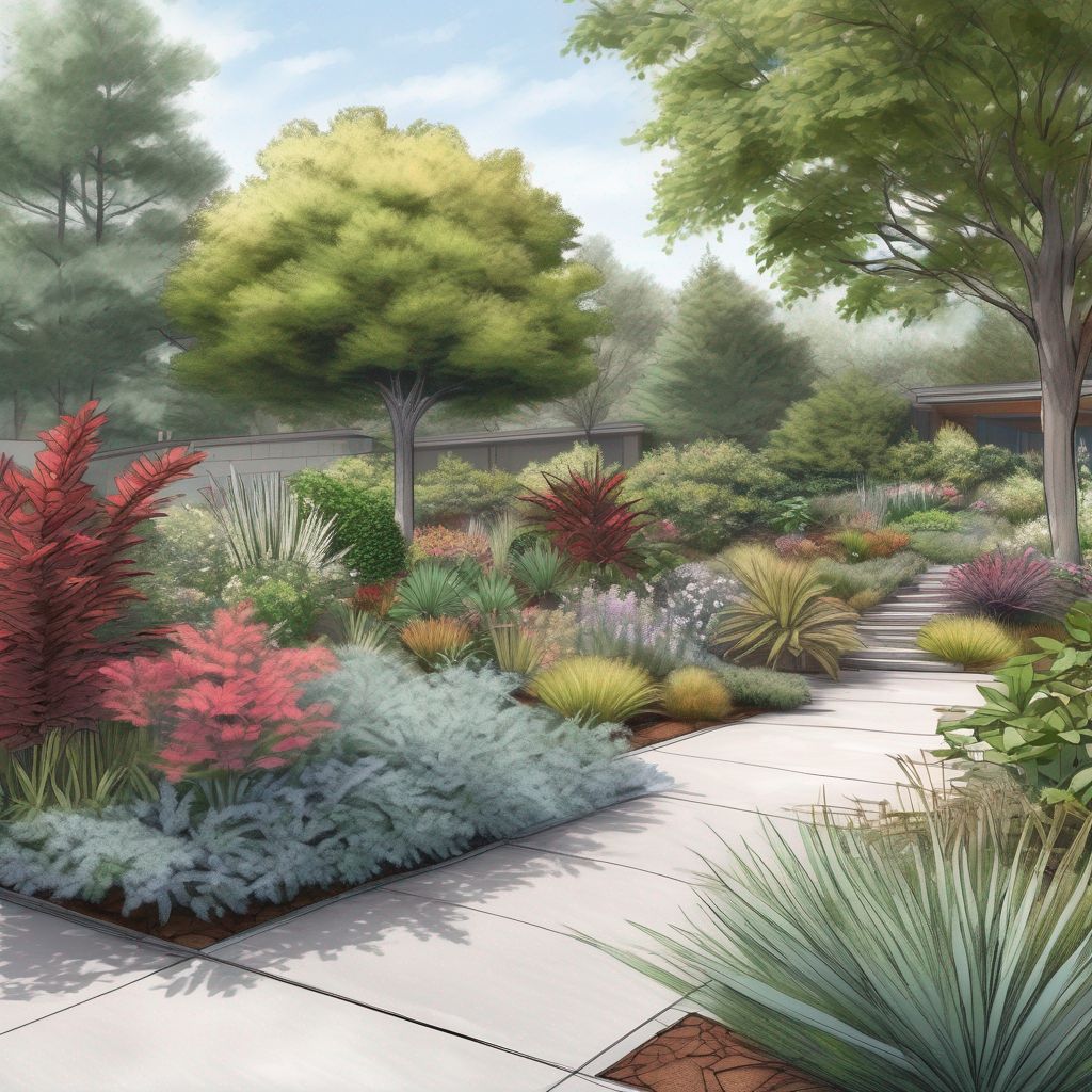 landscape design concept drawing with diverse plants