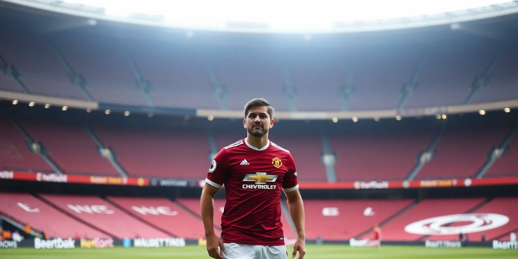 Frustrated Manchester United player in empty stadium.