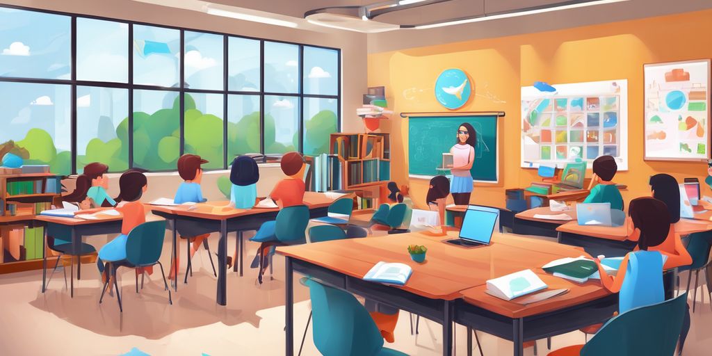 e-learning platform with professional development themes, instructional design tools, and modern classroom illustrations