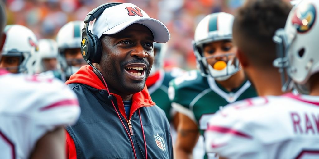 Deion Sanders coaching players on the football field.