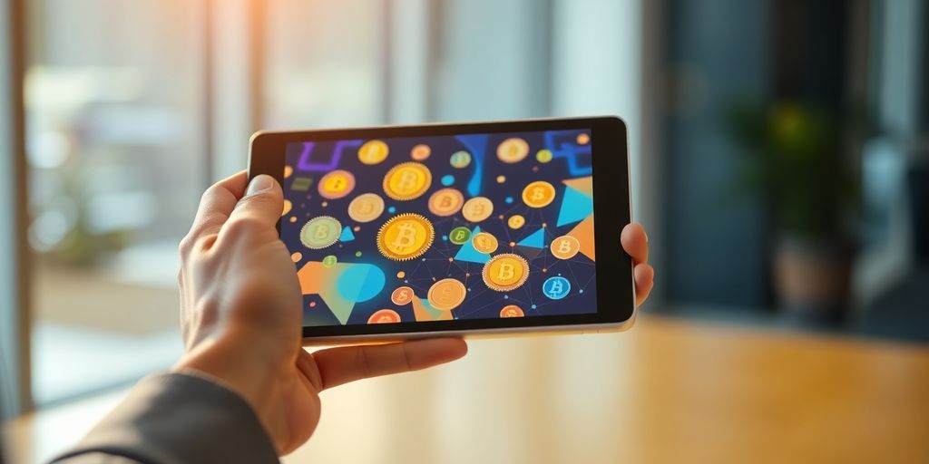 Person examining cryptocurrency on a tablet.