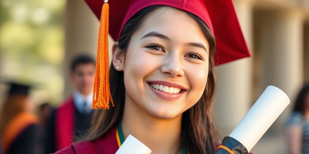 Jeune diplômé souriant avec chapeau et diplôme