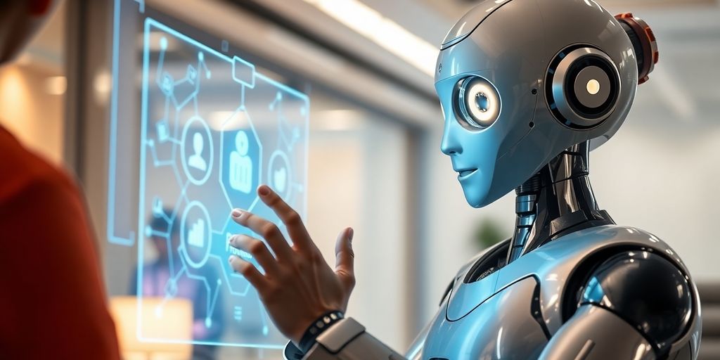 Robot engaging with customer via chat.