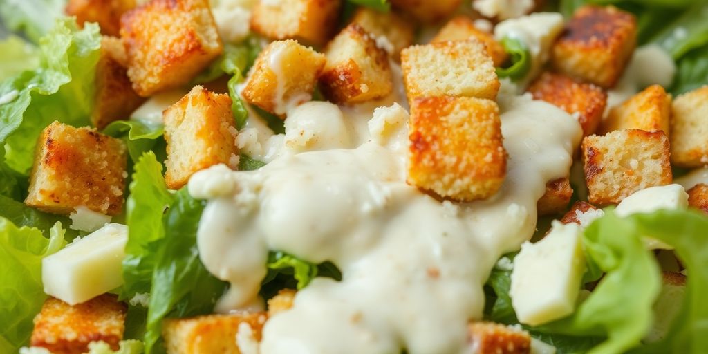 Classic Caesar salad with crisp romaine lettuce and croutons.