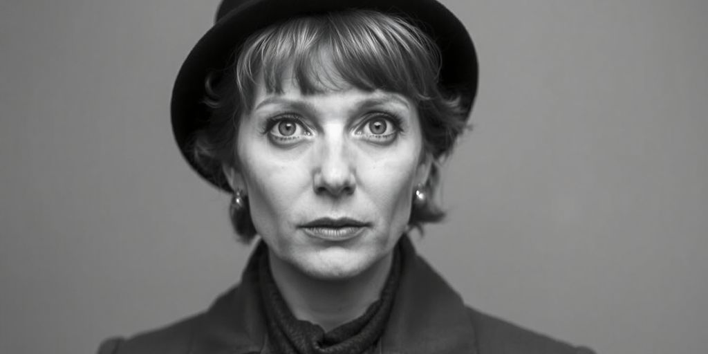 Black-and-white portrait of Marianne Faithfull, legendary singer.