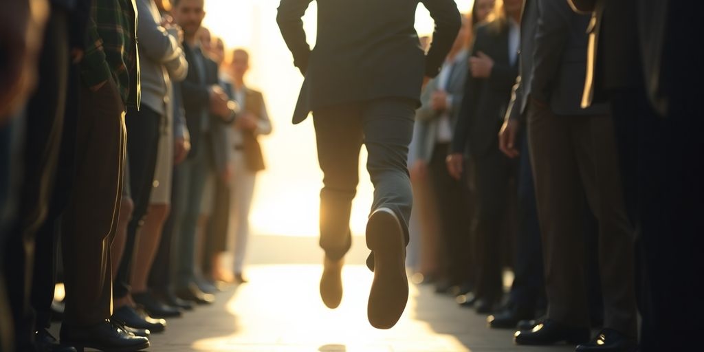 Person confidently stepping forward, a blur of motion.