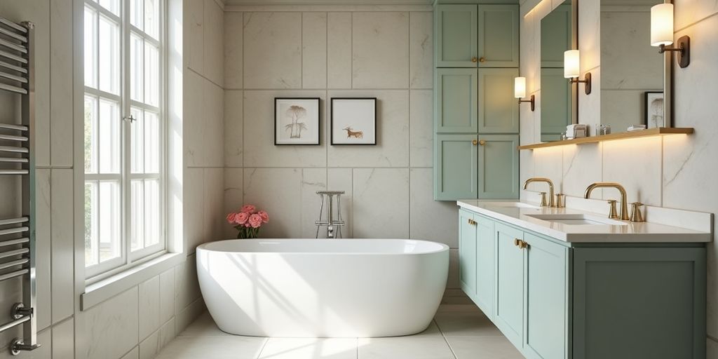 Stylish renovated bathroom with modern fixtures and decor.