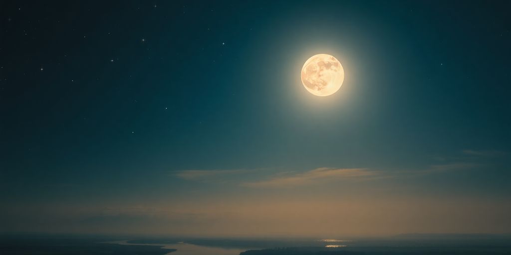 Night sky with a full moon and shimmering stars.