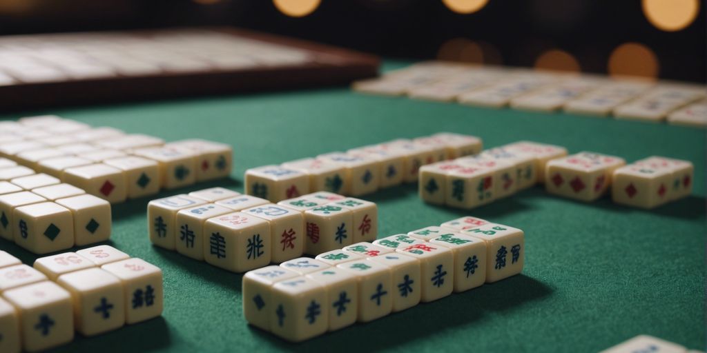 Mahjong 13 Tiles game setup with tiles arranged on a table and a calm background.