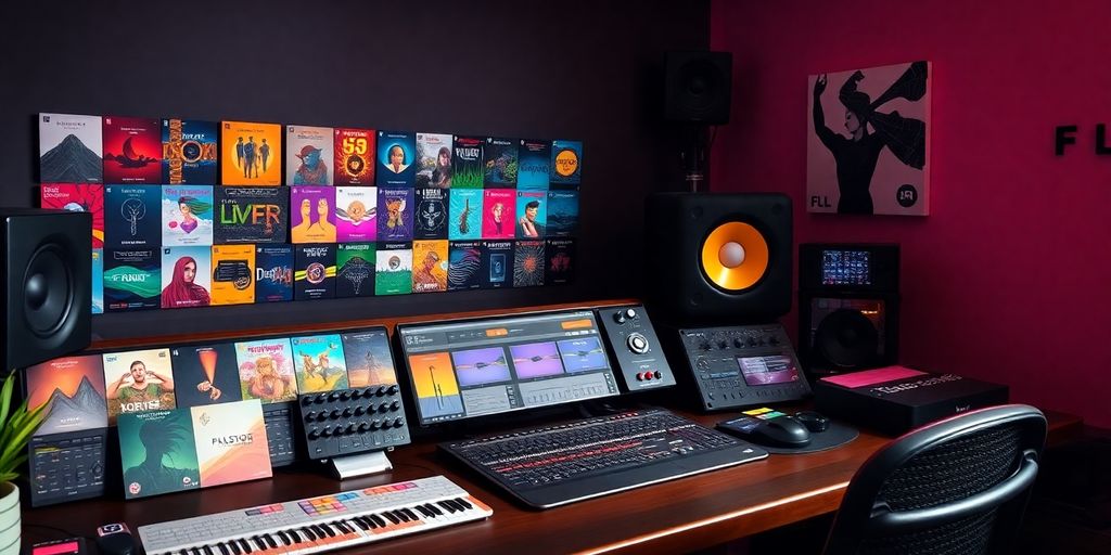 Colorful samples and plugins in a music production workspace.