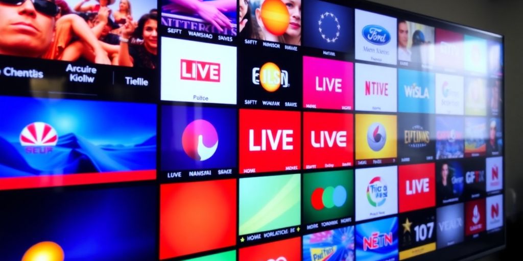 Live streaming TV channels on a screen.