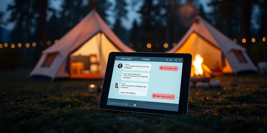 AI chatbot na tabletu u prirodnom kampu.