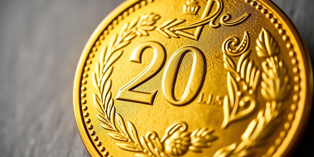 Pièce de 20 Francs en or, détail et éclat.