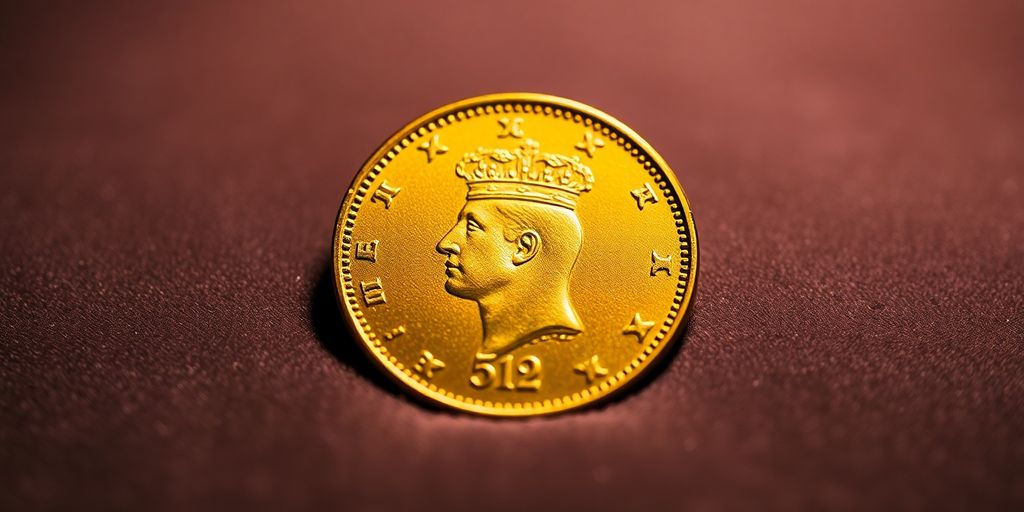 Pièce en or Napoléon sur fond de velours.