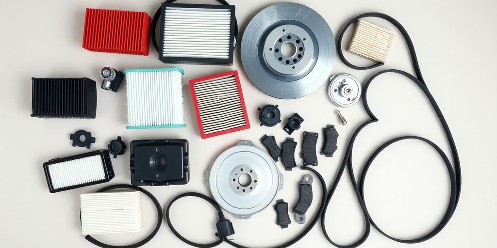 Ford Focus spare parts laid out neatly.