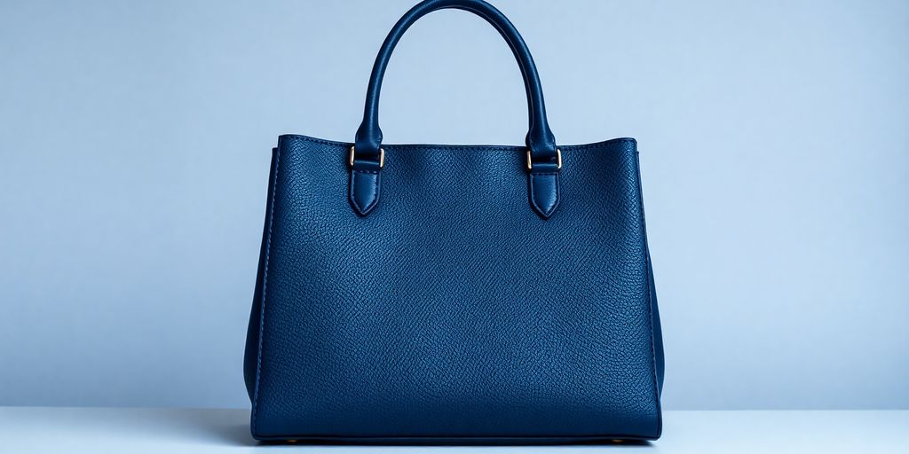 Sac à main bleu marine élégant sur fond neutre.