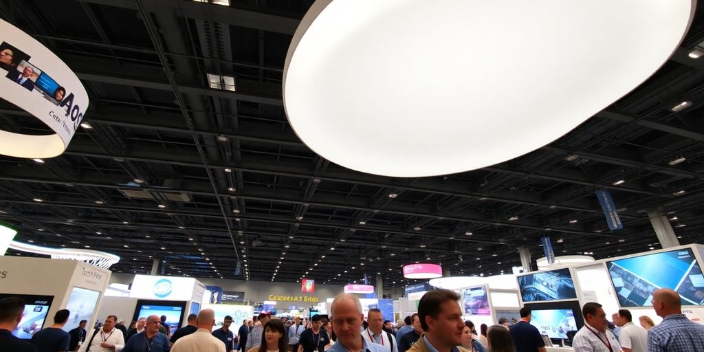 People explore exhibits at a medical conference.