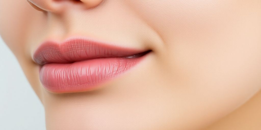 Woman gently touching clear cheek, smiling.
