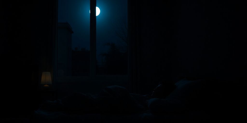 Peaceful person sleeping soundly in a dimly lit, comfortable bedroom.