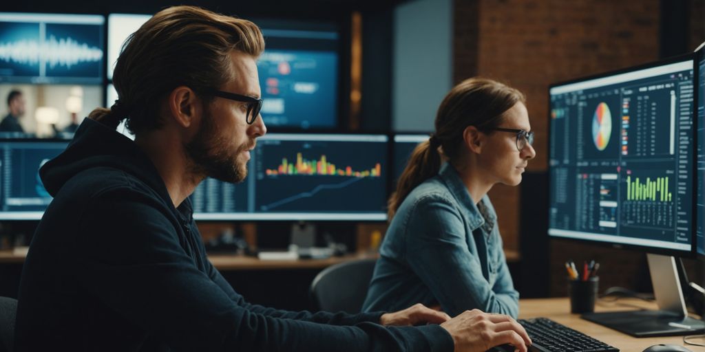 Team discussing website marketing strategies on a computer