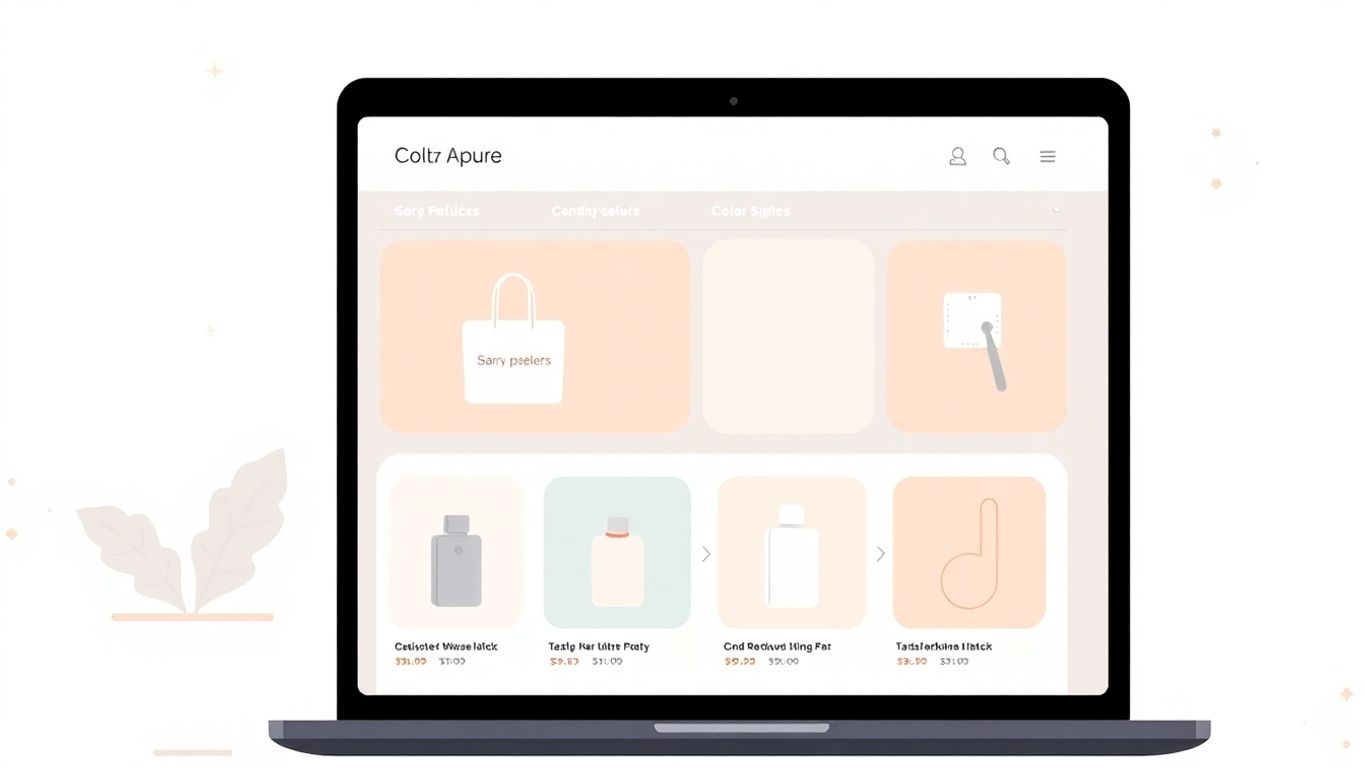 Illustrasjon av nettbutikk med moderne design og myke farger.