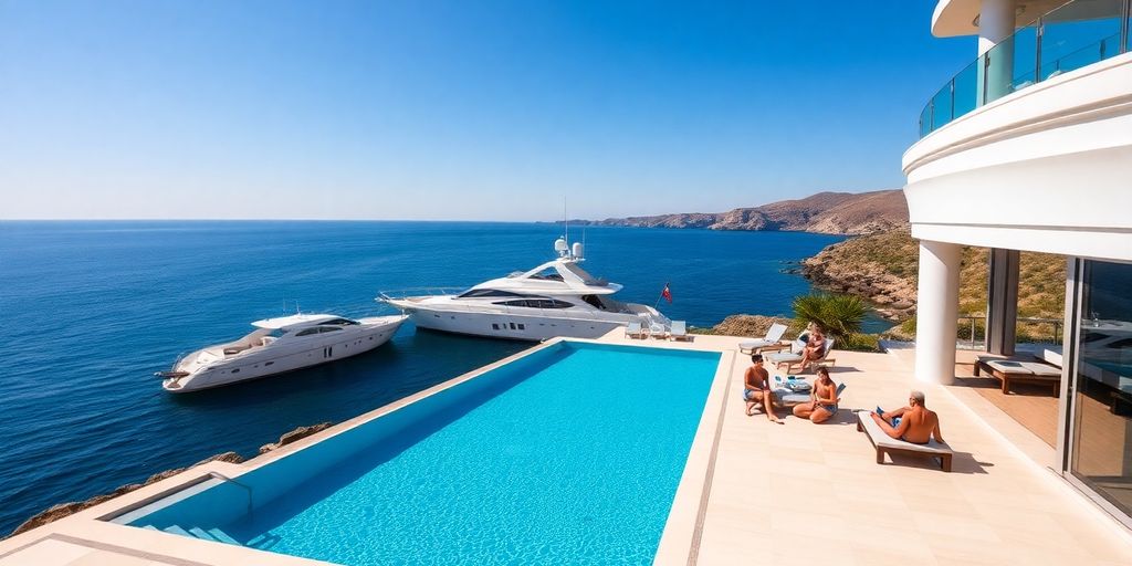 Cabo villa and yacht party with guests.