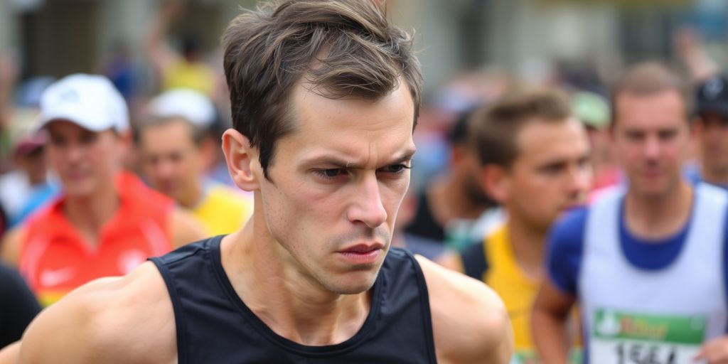 Runner concentrating on pace during a half marathon.