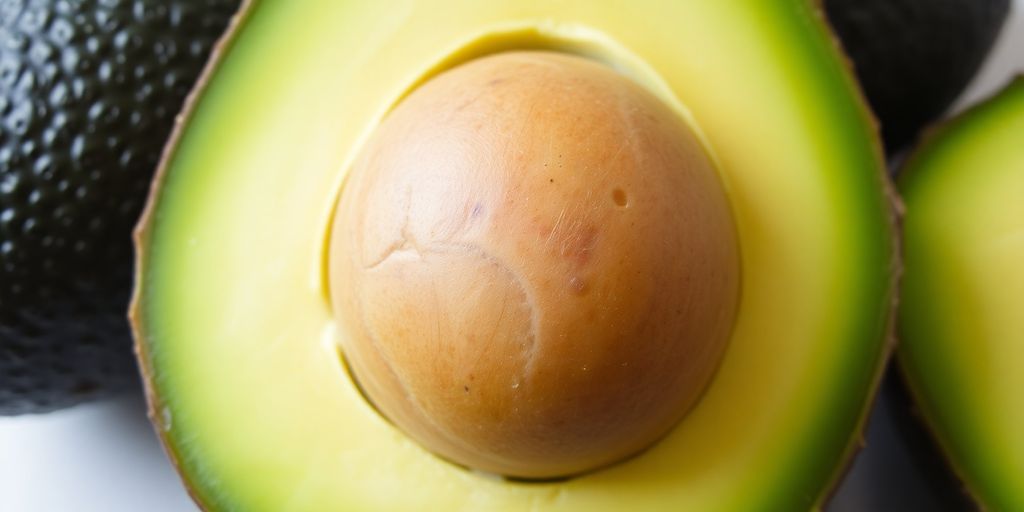 A ripe avocado sliced in half showing its green flesh and pit.
