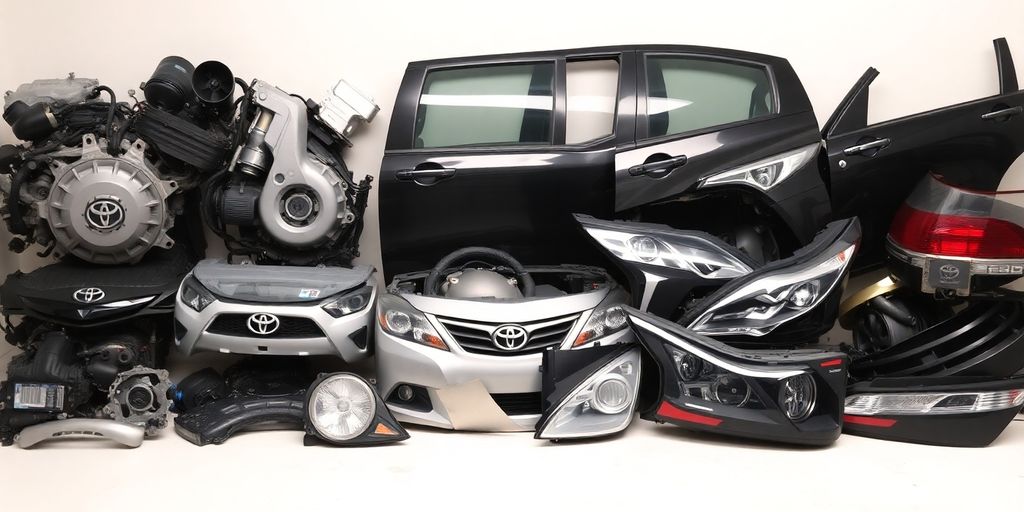 Toyota car parts laid out neatly.