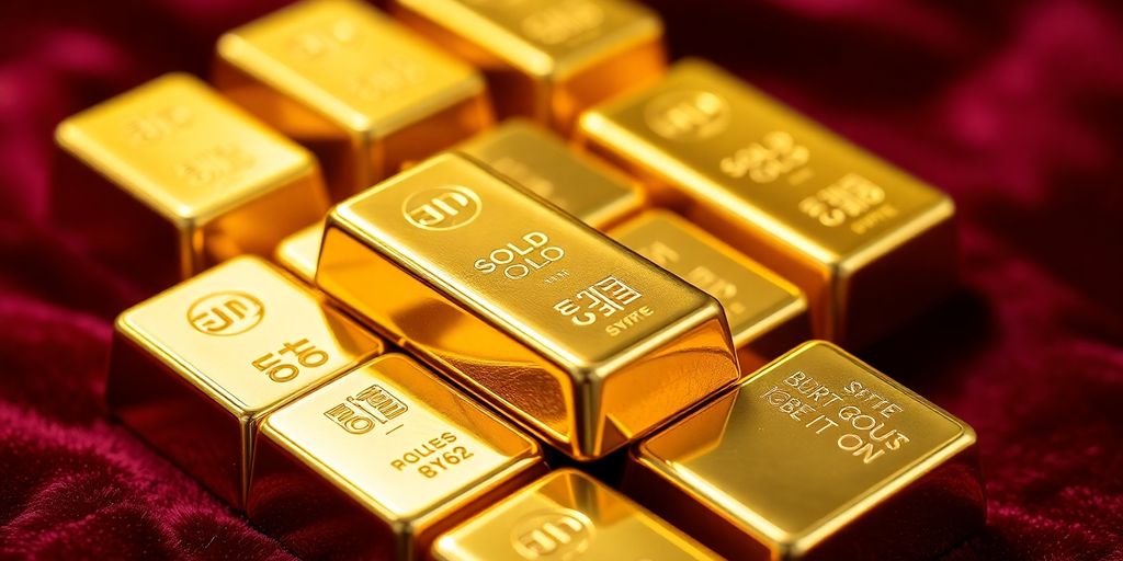Barres d'or empilées sur un fond en velours