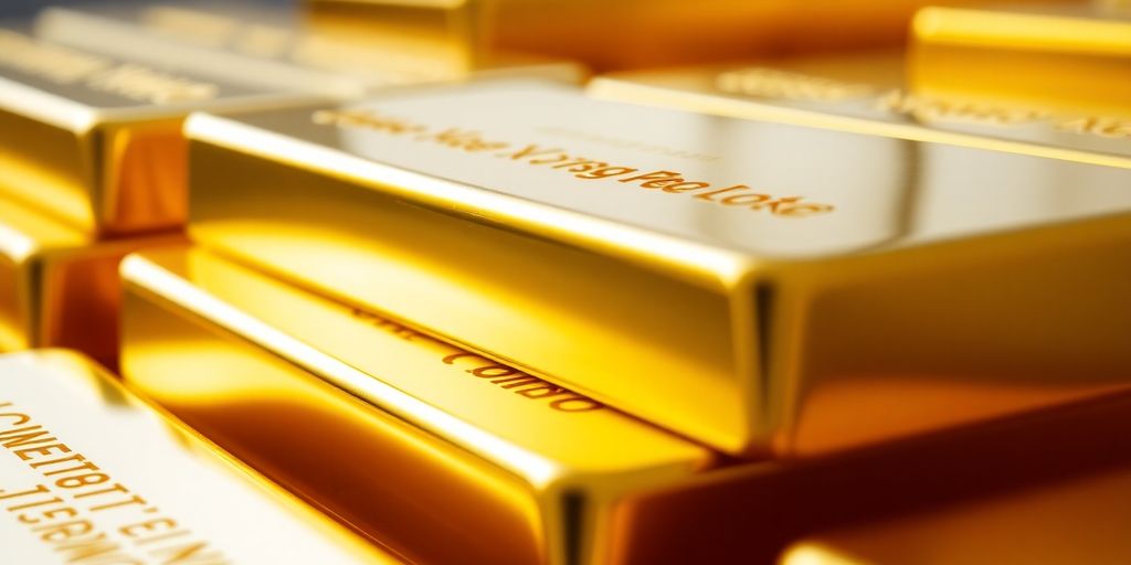 Lingots d'or empilés avec éclat.