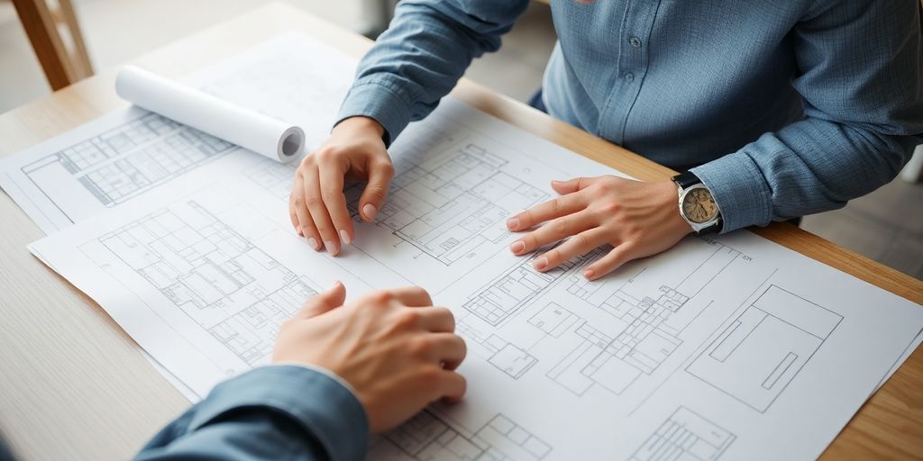 Contractor reviewing construction project plans.