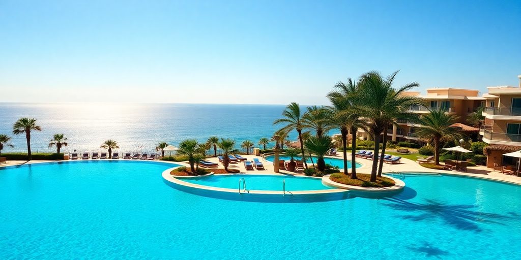 Luxury resort pool with ocean view in Cabo.