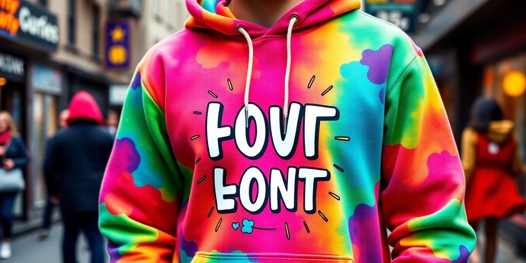 Hoodie z zabawnym wzorem w miejskim otoczeniu.
