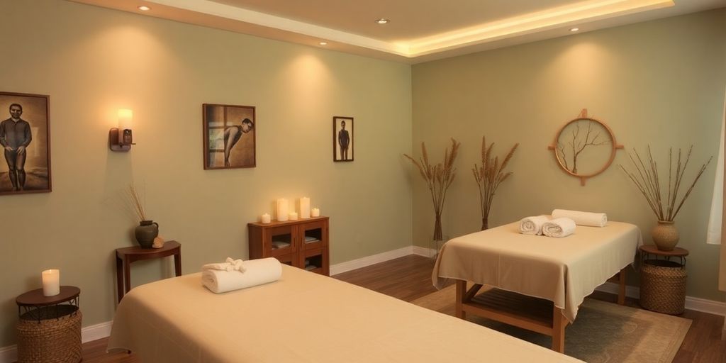Rahatlatıcı bir masaj salonu atmosferi.