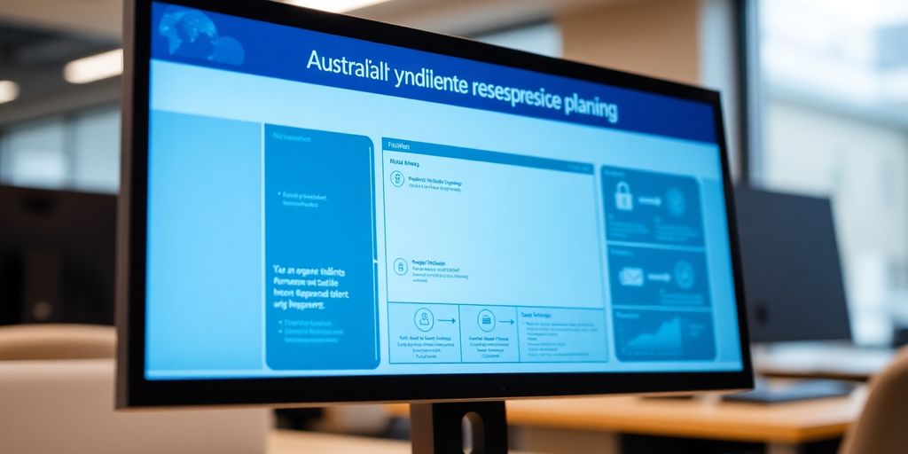 Cybersecurity plan on computer screen in office environment.